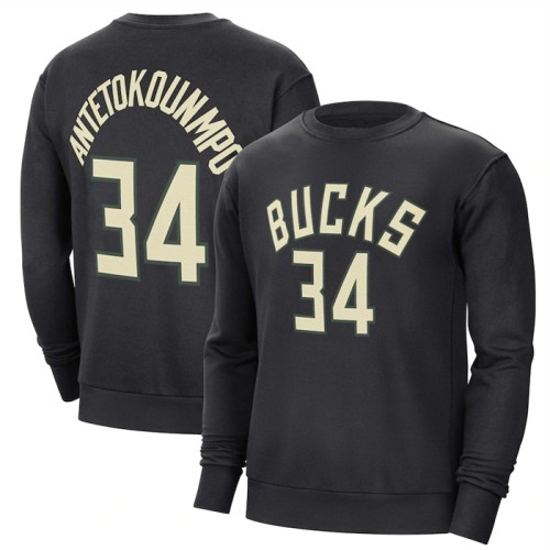 Men's Milwaukee Bucks #34 Giannis Antetokounmpo Black Long Sleeve T-Shirt